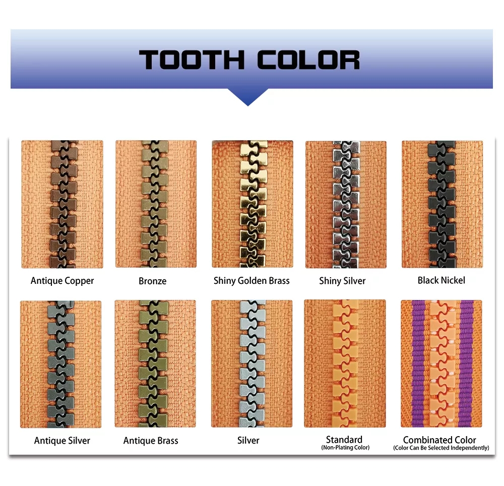 plastic zipper open end teeth color