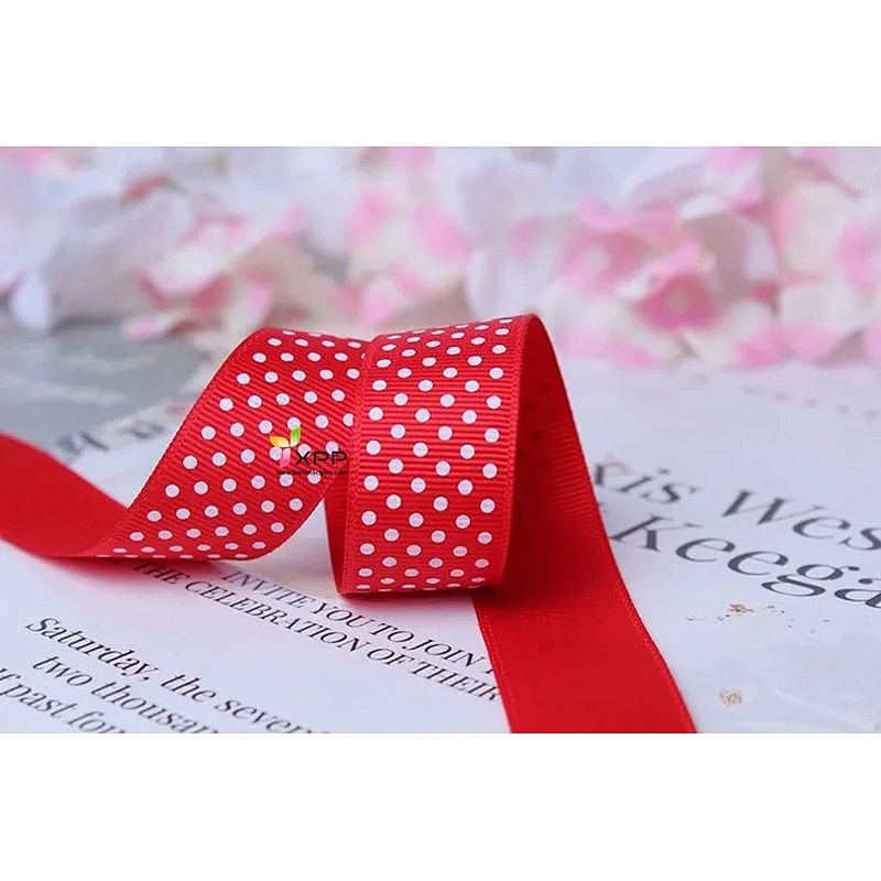 Round dot print Grossgain polyester tape with many color double satin ribbon polyester double faced polyester ribbon single face satin ribbon