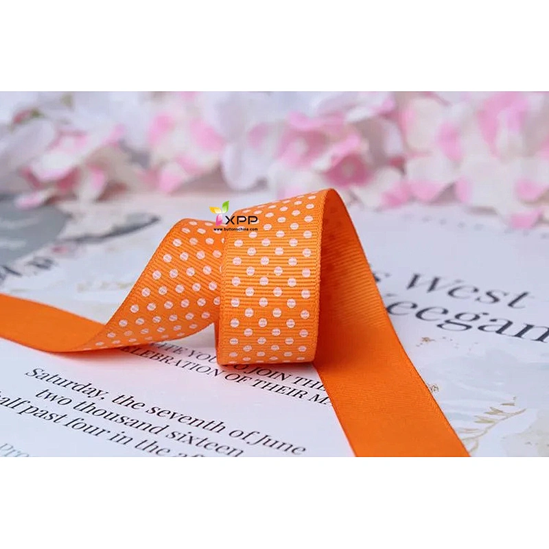 Round dot print Grossgain polyester tape with many color double satin ribbon polyester double faced polyester ribbon single face satin ribbon