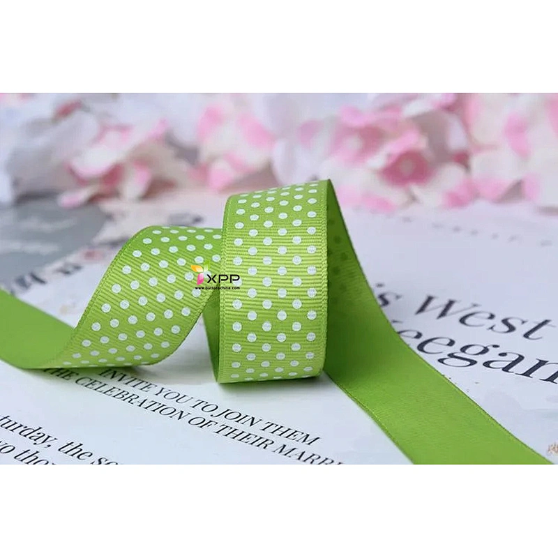 Round dot print Grossgain polyester tape with many color double satin ribbon polyester double faced polyester ribbon single face satin ribbon