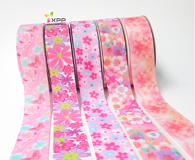 Grossgain polyester tape Print flower with many color double satin ribbon polyester double faced polyester ribbon double color satin ribbon single face satin ribbon
