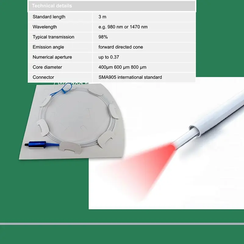 PLDD Cosmetic Urology EVLT Surgery Use SMA905 400nm 600nm 800nm Optical Fiber Cable Accessories