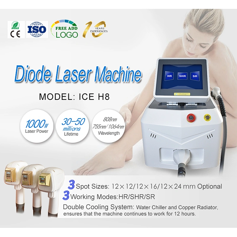 H8 ICE 1600W 808nm Laser Diode Hair Removal Laser Depilation 940nm 755nm 808nm 1064nm Machine