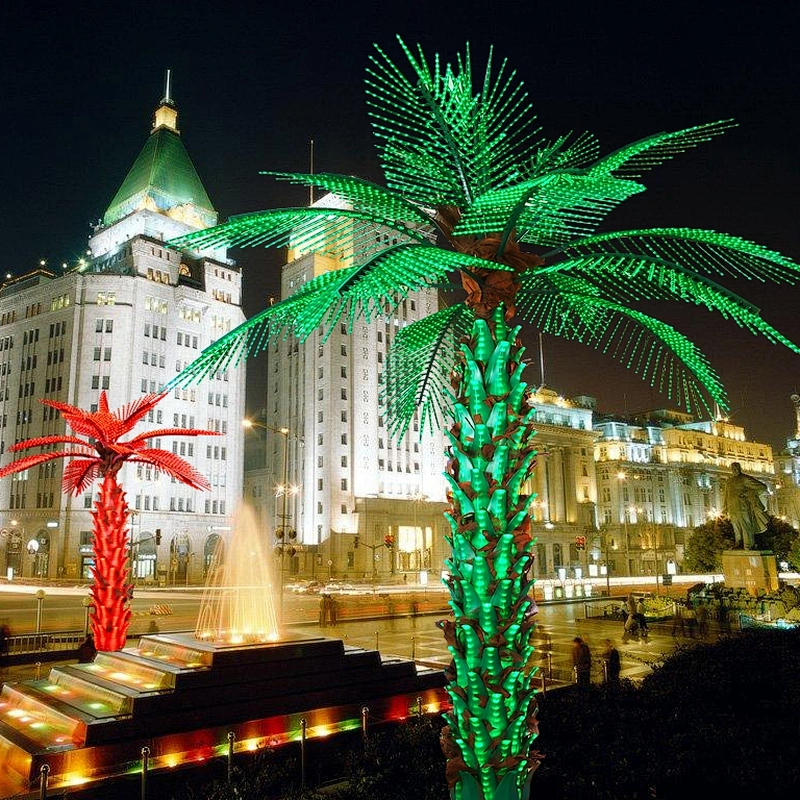 Hot sale 220V 110V 24V artificial led lighted coconut palm tree light for park or hotel outdoor decorations