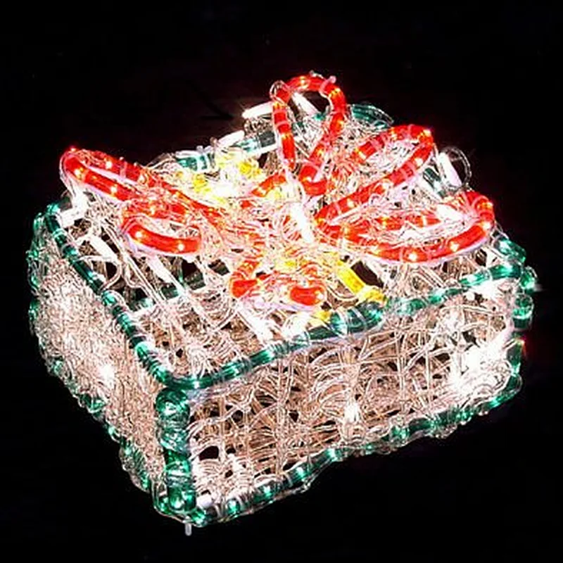 3D festival Christmas decorations custom color hollowing out ornament scurpture  gift box LED motif light