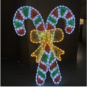 Can hang or stand 2D LED Candy Cane with Bow motif outdoor  rope light motif lights with timer for Christmas for US supermarket