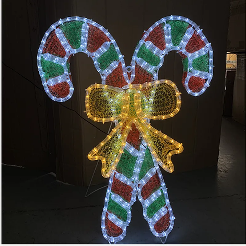 Can hang or stand 2D LED Candy Cane with Bow motif outdoor  rope light motif lights with timer for Christmas for US supermarket