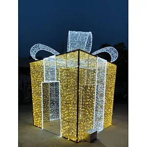 3D festival commercial landscape design project Road square park decoration large gift box LED motif light