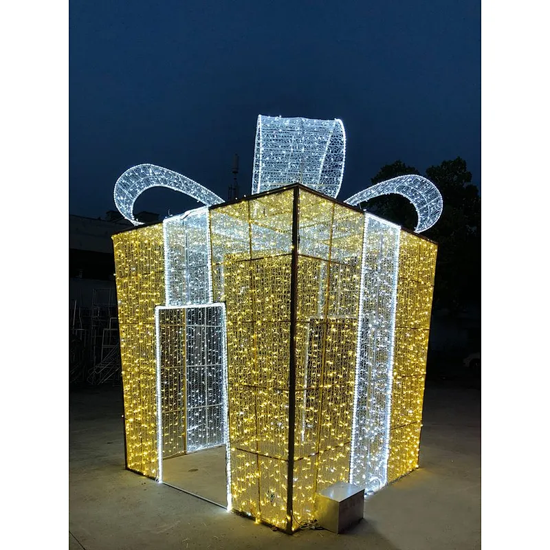 3D festival commercial landscape design project Road square park decoration large gift box LED motif light