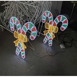 Can hang or stand 2D LED Candy Cane with Bow motif outdoor  rope light motif lights with timer for Christmas for US supermarket