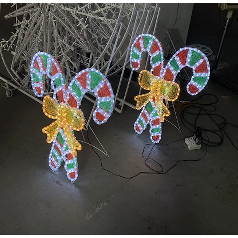 Can hang or stand 2D LED Candy Cane with Bow motif outdoor  rope light motif lights with timer for Christmas for US supermarket