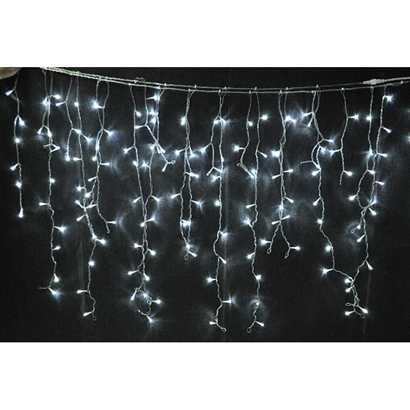 connectable outdoor 220v 2X1.5M  300LEDS led curtain icicle lights white rubber cable for holiday Christmas decoration