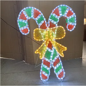 Can hang or stand 2D LED Candy Cane with Bow motif outdoor  rope light motif lights with timer for Christmas for US supermarket