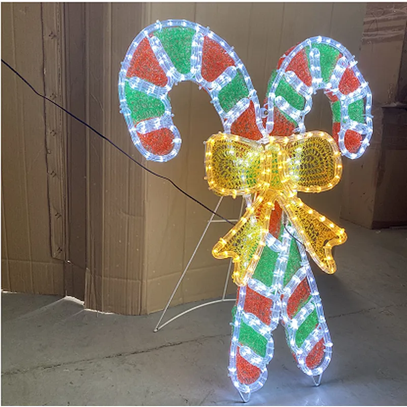 Can hang or stand 2D LED Candy Cane with Bow motif outdoor  rope light motif lights with timer for Christmas for US supermarket