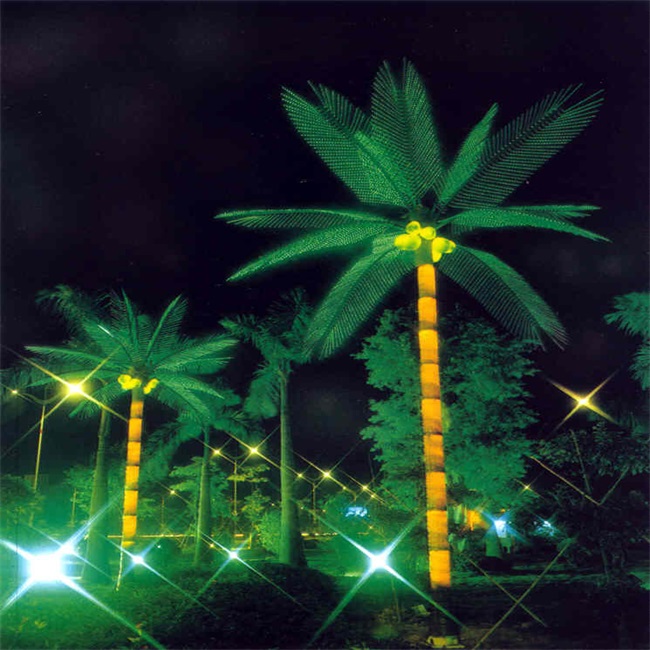 Artificial tropical coconut palm Plant trees with leaves and coconut fruits Synthetic plants