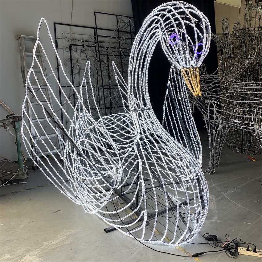 3D Custom large Whooper swans  Holiday Christmas  Halloween  Outdoor waterproof landscape decoration  led motif light