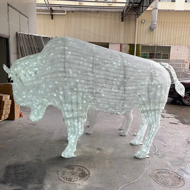 3D Parent-child cattle white light Christmas ornaments LED Sculpture motif light landscape customized  luminous decoration
