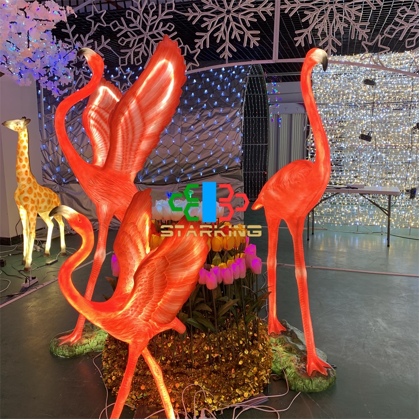 The flamingos 3D eposy  sculpture  wholesale Landscape of supermarket Square Christmas  Decorations  LED  motif Light