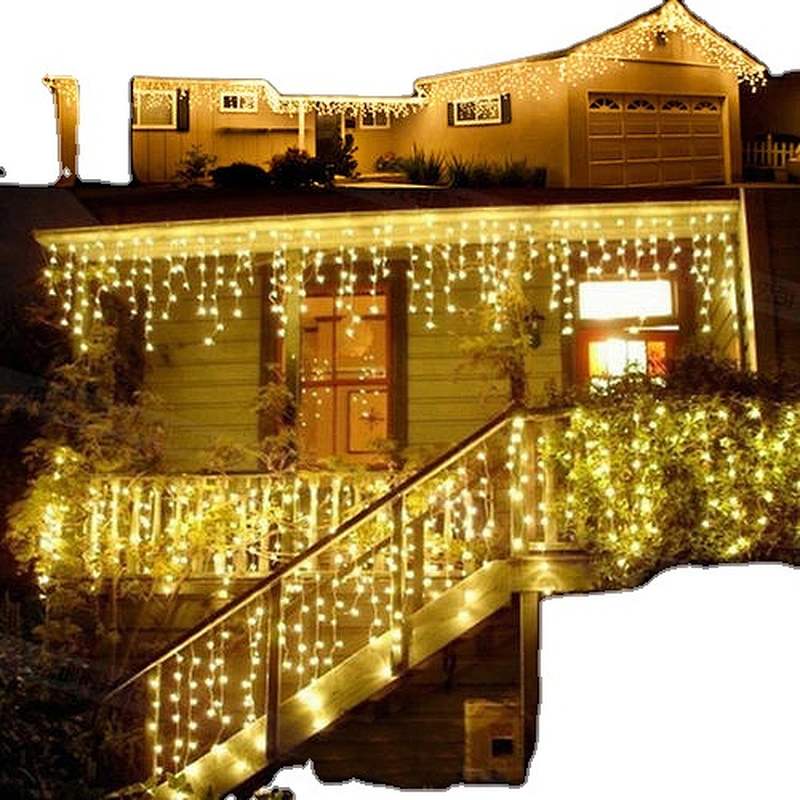 connectable outdoor 220v 2X1.5M  300LEDS led curtain icicle lights white rubber cable for holiday Christmas decoration