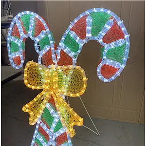 Can hang or stand 2D LED Candy Cane with Bow motif outdoor  rope light motif lights with timer for Christmas for US supermarket