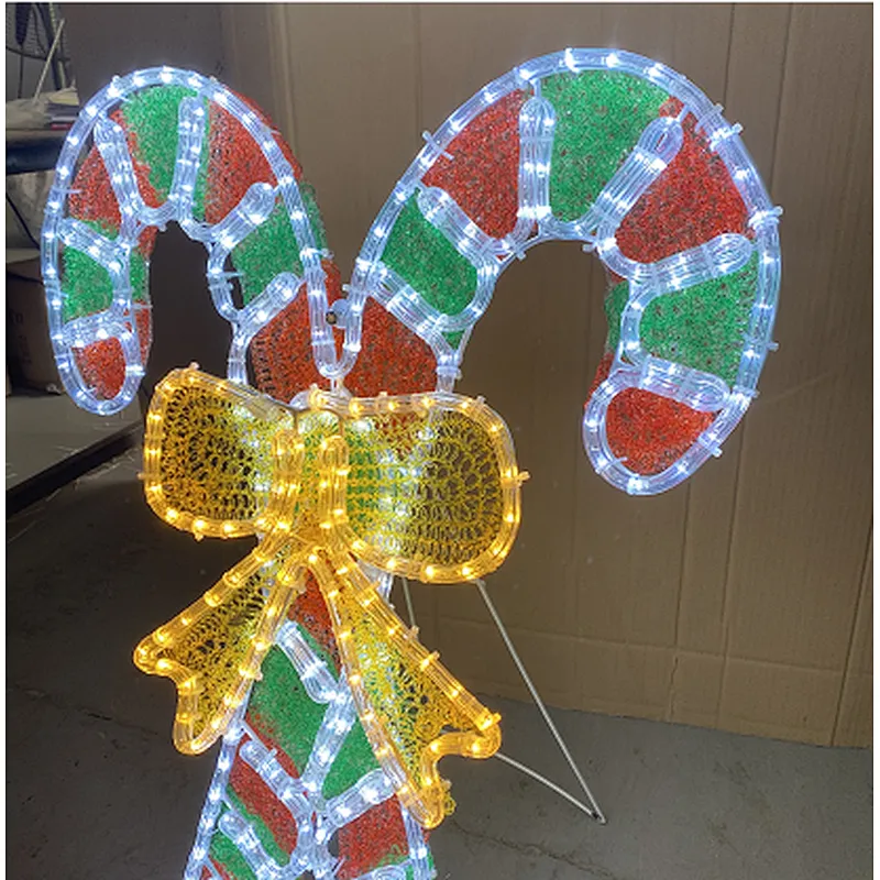 Can hang or stand 2D LED Candy Cane with Bow motif outdoor  rope light motif lights with timer for Christmas for US supermarket