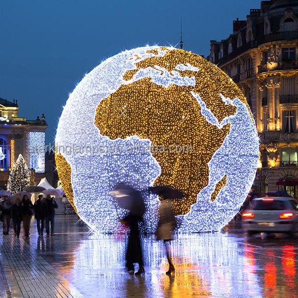 3D Christmas holiday colorful Outdoor park square street large landscape decoration  LED sphere  motif   lighting