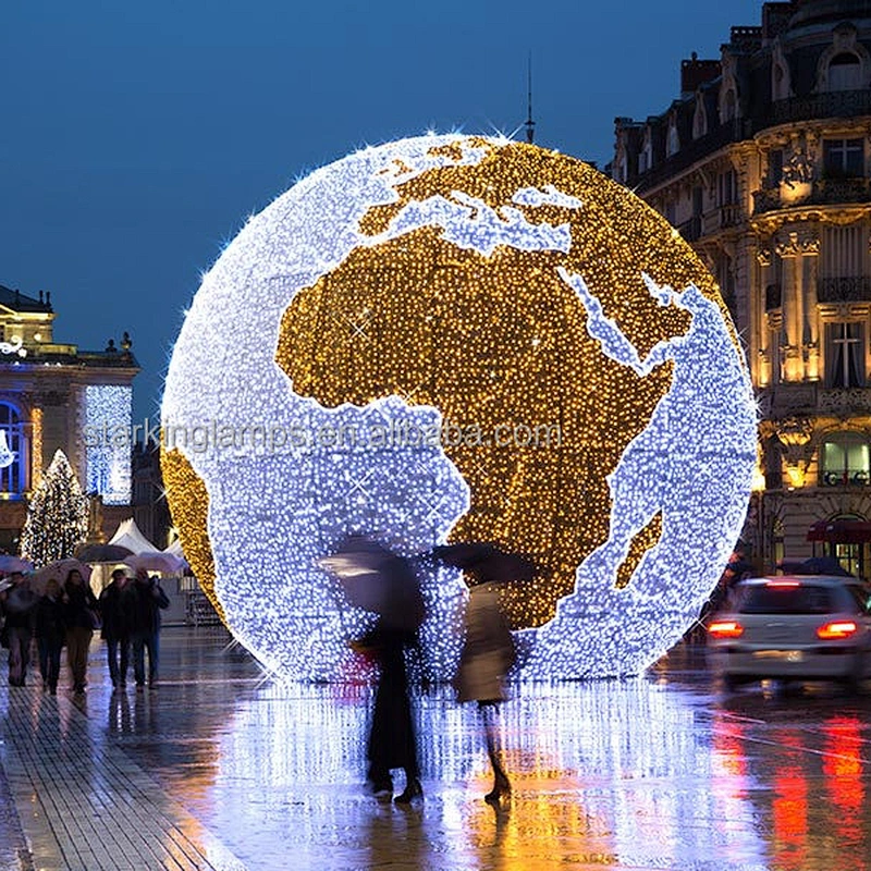3D Christmas holiday colorful Outdoor park square street large landscape decoration  LED sphere  motif   lighting