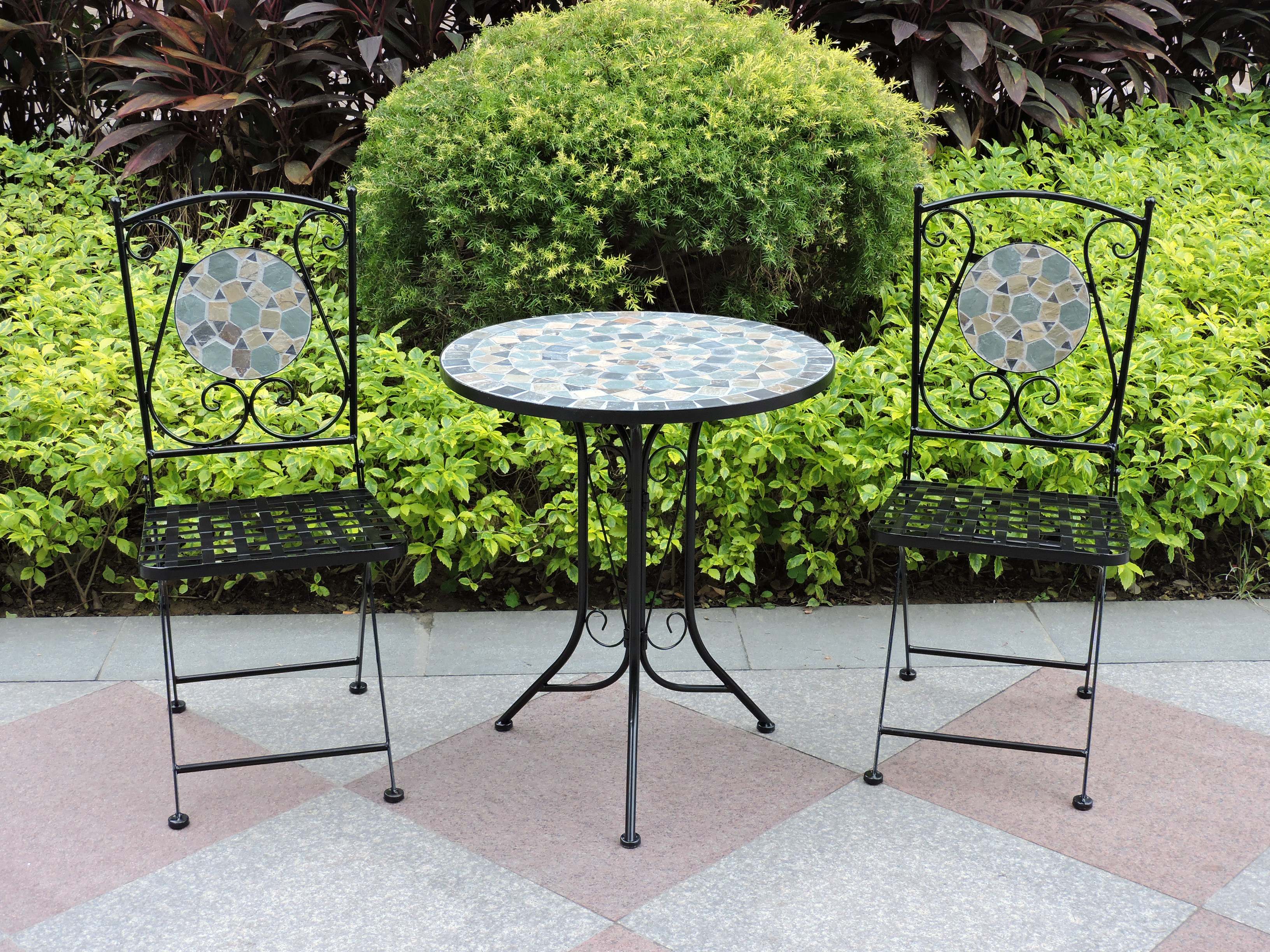 mosaic outdoor patio table under sunlight