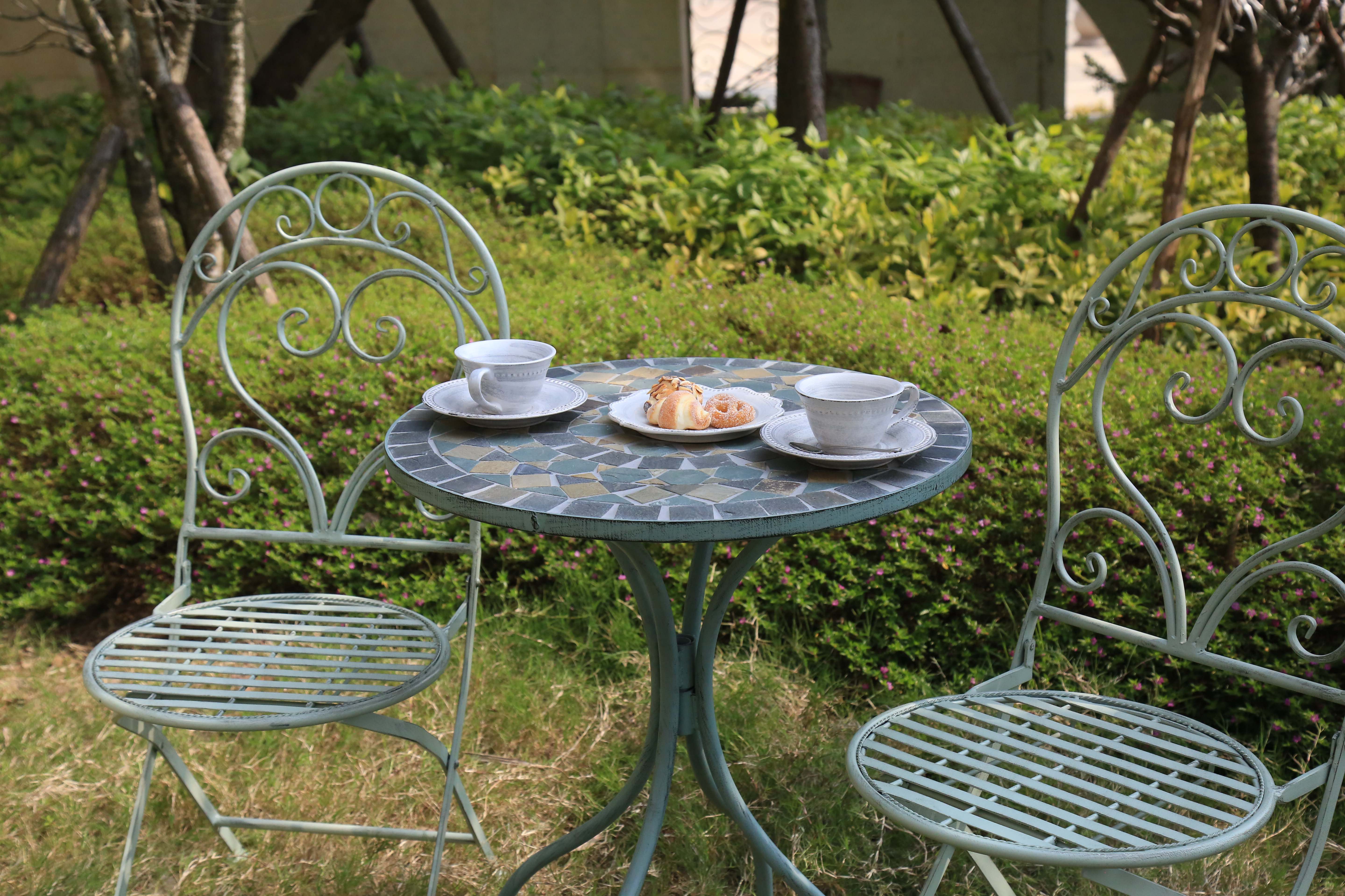 mosaic table outdoor furniture display at park
