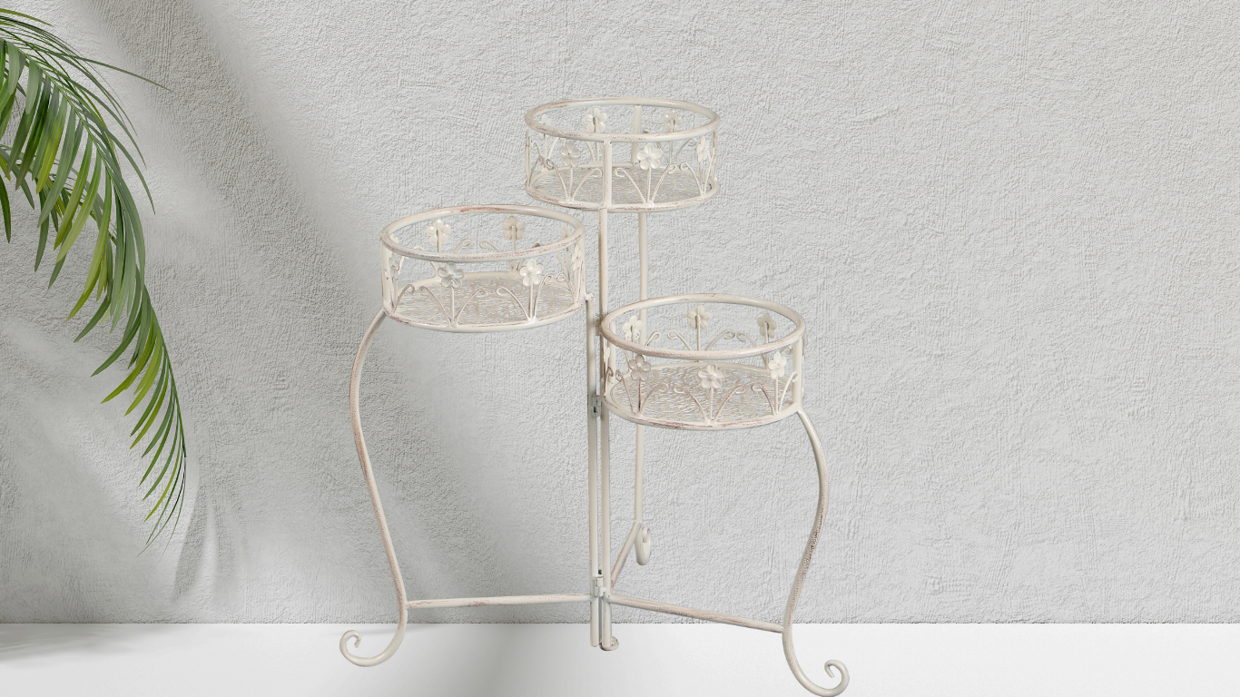 flowers stand herb garden planter herb planters of Nook Nest Boho 3-Tier Organic Flowers Stand with garden background