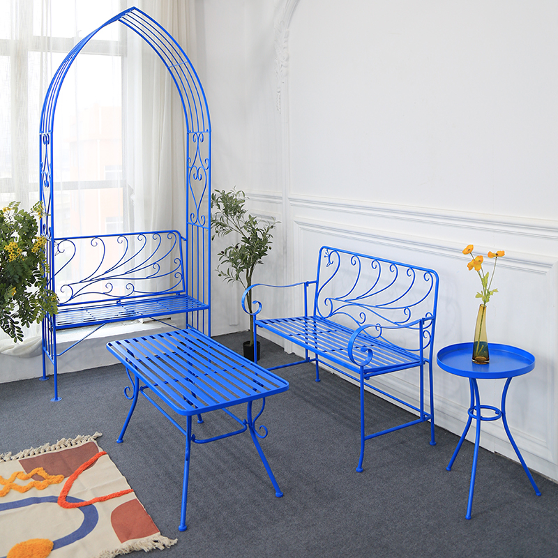 contemporary outdoor bench display at showroom