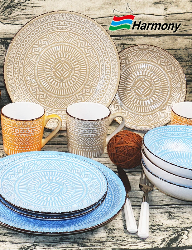 Stoneware Embossed Dinnerware With Metallic Rim,Stoneware Embossed Dinnerware,embossed dinnerware,embossed tableware set,Stoneware Embossed Dinnerware With brown Rim