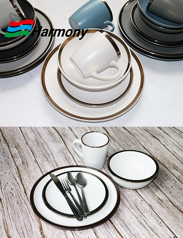 color glaze, ceramic tableware, color glaze with golden rim dinner set