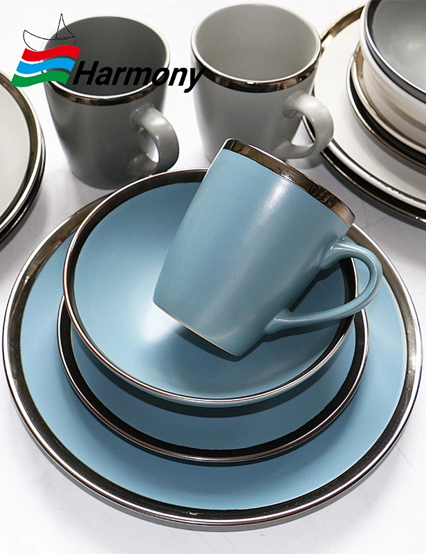 color glaze, ceramic tableware, color glaze with golden rim dinner set