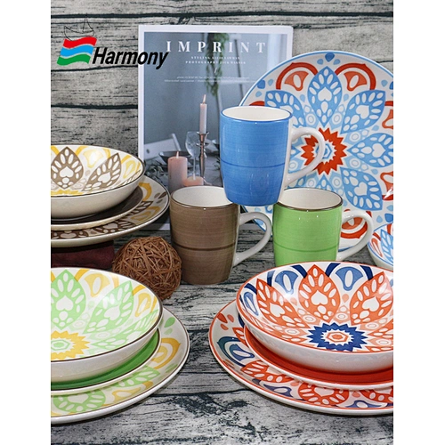 Handpainted&pad printing earthenware dinner set