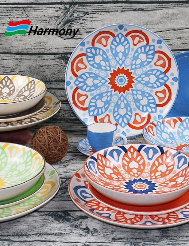 Handpainted&pad printing earthenware dinner set