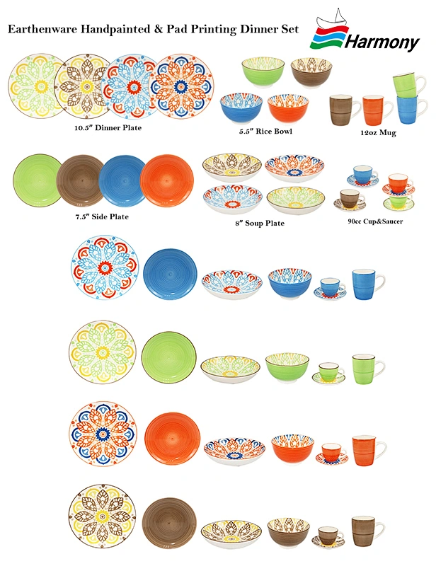 Handpainted&pad printing earthenware dinner set