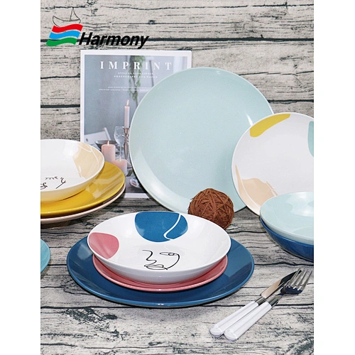 Mix&match Dinnerware Dishes Set-Decal&Soild Color Glazed