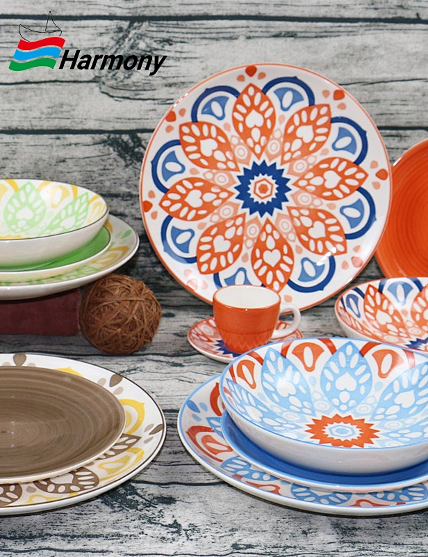 Handpainted&pad printing earthenware dinner set