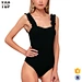 black ribbed ruffled tank straps bodysuit