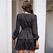 Polka Dot Print Lantern Sleeve Layered Hem Belted Dress