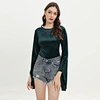 OEM factory long sleeve velvet round neck bodysuits for women