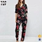 Made in china night wear graffiti floral crepe bulk pajama set for women sleeping wear