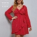 2023 Custom A Line Boho Ladies Red Plus Polka Dot Print Ruffle Trim V Neck Dress