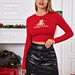 Custom Women Slim Fit T Shirt Long Sleeve Christmas Slogan Print Red Crop Top