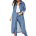 Woman clothing light wash distressed maxi denim jacket