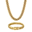 Amazon hot sale Men Gold Plated Necklace Set Jewelry Cuban Stainless Steel Necklace Gold Chain for Mens United States