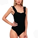 black ribbed ruffled tank straps bodysuit