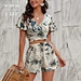 Summer Sexy V neck Butterfly Sleeve Women Tops Set Floral Tropical Print Crop Wrap Top With Shorts