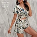 Floral Tropical Print Crop Wrap Top With Shorts